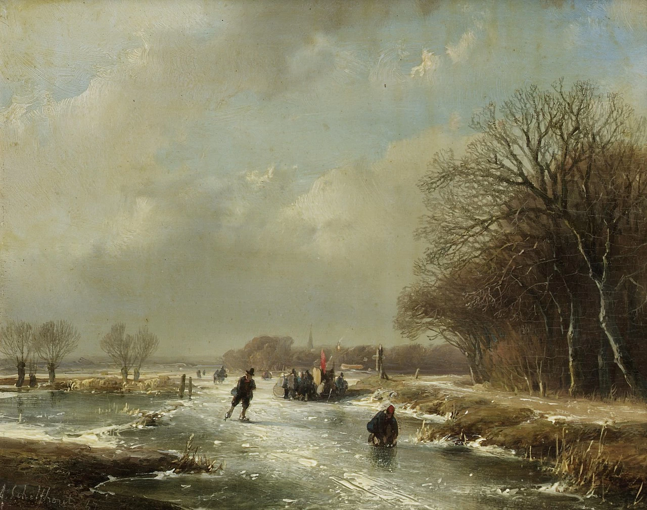 Paesaggio invernale con pattinatori